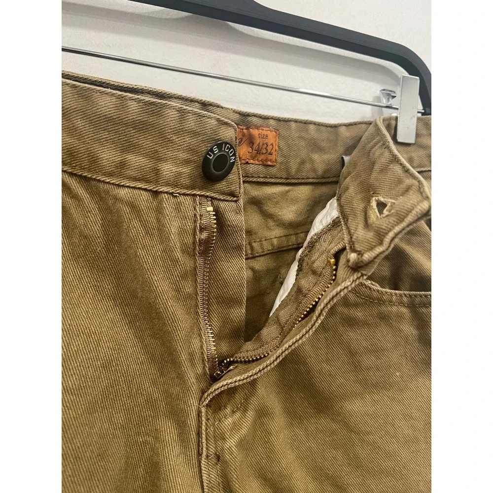 US ICON Mens Jeans Brown Denim Straight Leg Pants Utility Earth Tone Size 34x32